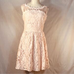 Nikibiki Dress Pink Lace Overlay Embroidered Adjustable Straps Mesh Bodice L
